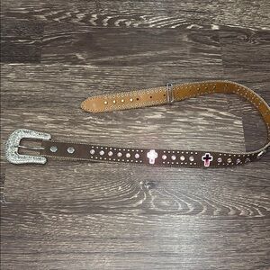 Western kids belt with Rhinestones pink cross belt